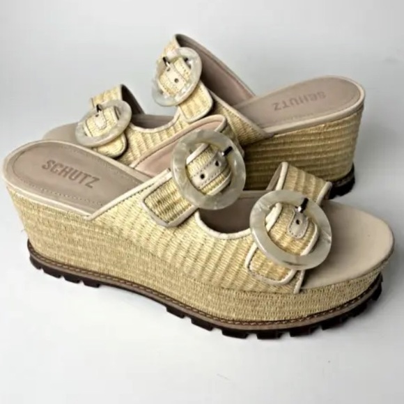 SCHUTZ Shoes - Schutz sandals 10.5 B Platform bella Rafia nude natural Slides Espadrille